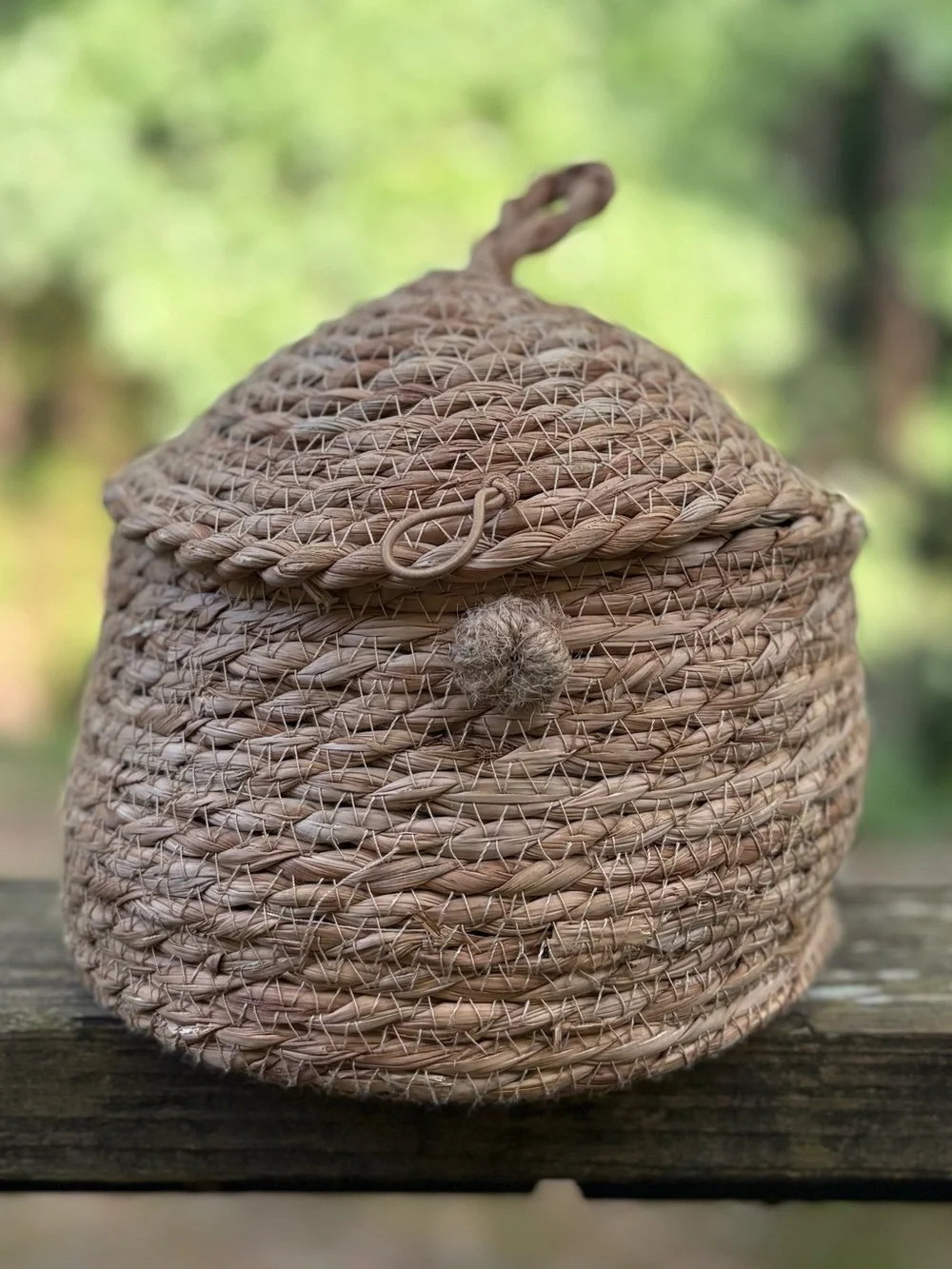 Handwoven Natural Straw Storage Basket with Lid